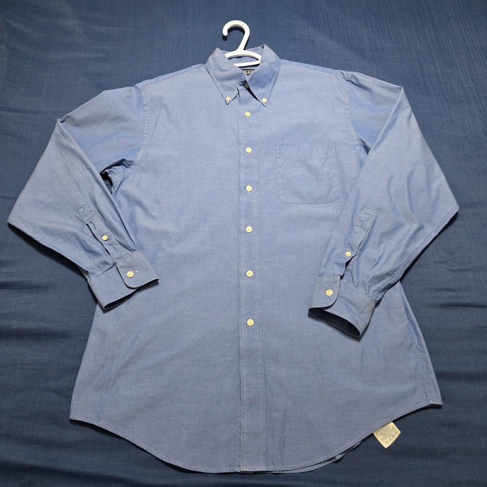 Lands' End Dress Shirt Mens 15.5 34/35 Blue 100% Cotton Button-Down Long Sleeve